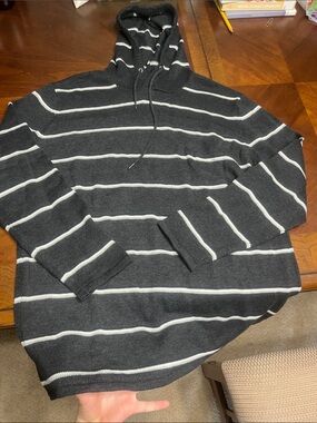 Retrofit Charcoal Gray & White Striped Turtleneck Hoodie